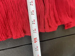 Boho Red Crinkle Tiered Maxi Skirt Pull On Cottagecore Prairie Festival M thumbnail 7
