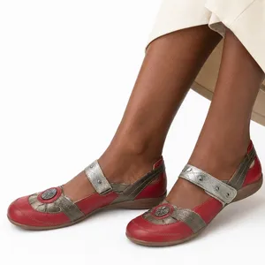 Remonte Mary Jane‎ Flats Leather Red Metallic Boho Womens 40 US 9 thumbnail 1