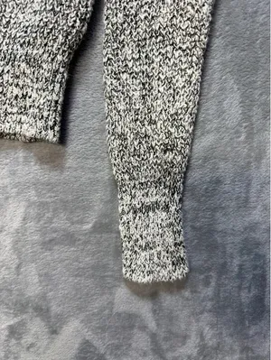 Free People Womens Chunky Knit Sweater Cotton Linen Blend Marled Black White XS thumbnail 3