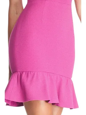 Dress The Population Mira Ruffle Mini Dress Womens Medium Hibiscus Pink Cocktail thumbnail 4