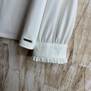 Calvin Klein Womens White Long Sleeve Ruffle Neck‎ Tie Blouse Top Plus Size L thumbnail 2