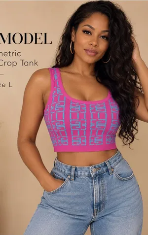 IMMODEL Pink Blue Geometric Knit Y2K Crop Tank Top Size L thumbnail 1