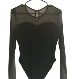 Black sheer vintage 80s size medium bodysuit Velcro bottom thumbnail 1