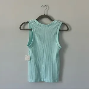 Free People Intimately Mint Sleeveless Ribbed V Neck Fitted Stretchy Top NWT L thumbnail 2