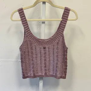Hollister Mauve Pink Cable Knit Pointelle Cropped Tank Top Cami Small Summer thumbnail 2