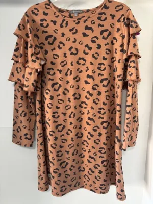 Simply Southern L Leopard Ruffle Tier Sleeve Dress Black Tan Everyday Statement thumbnail 1