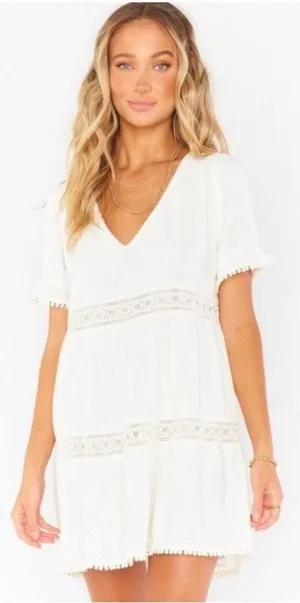 Show Me Your Mumu White Hera Mini Dress Size Large Boho Beachy Trim Detail Chic thumbnail 1