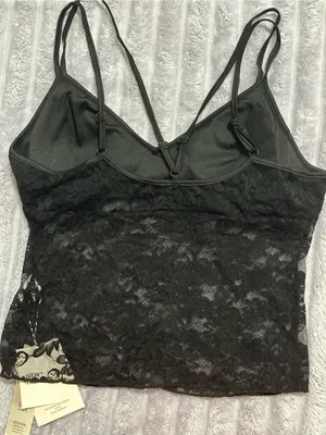 Black Lace V-Neck Cami Slip - Elegant Women's Chemise thumbnail 4
