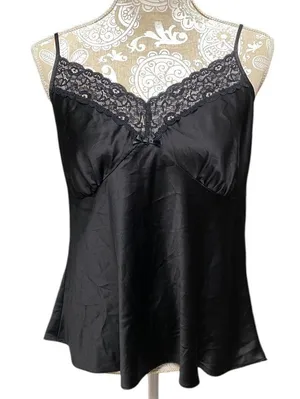 Black Satin Lace Camisole Top Size XL Babydoll Emo Fairygrunge Whimsigoth thumbnail 1