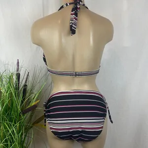 Black White Pink Striped Swim Bathing Suit Bikini White House Black Market M thumbnail 2