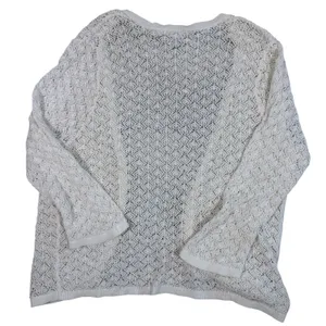 Ann Taylor Cardigan Women XL Cream Open Front Crochet Knit Pointelle thumbnail 10