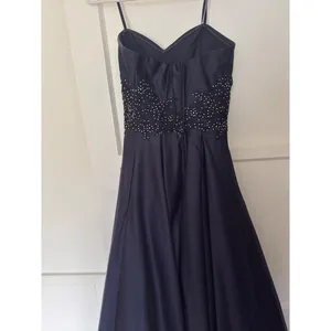 Blondie nite Navy Blue Satin Ball Gown Beaded Lace Waist Formal Evening Dress thumbnail 5