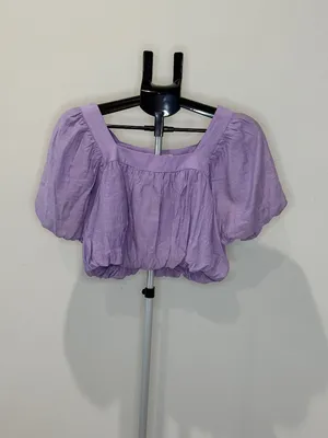 Mustard Seed Lavender Purple Puff Sleeve Crop Top Square Neck Size Small thumbnail 2