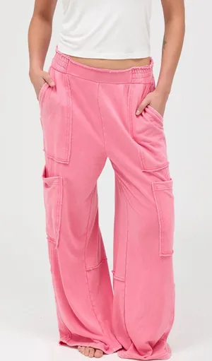NEW Double Zero Taffy Pink Mineral Wash Cargo Sweatpants – Medium thumbnail 1