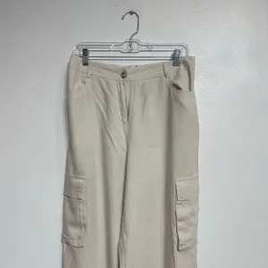 Happily Grey Cream Linen Blend Wide Leg Pants High Rise Flowy Sz L thumbnail 3