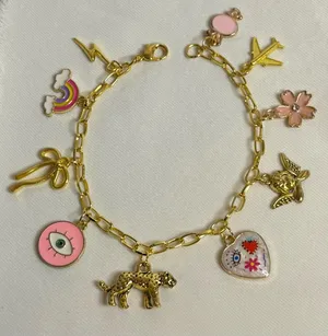 Handmade Pink/Gold Charm Bracelet thumbnail 1