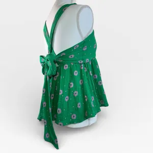 Entro Green Floral Babydoll Top with Bow Tie Spring Open Back Detail MEDIUM thumbnail 6