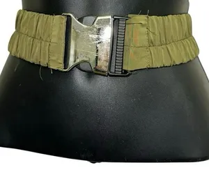 Vintage Olive Green Elastic Web Belt Silver‎ Quick Release Military Style 36.5" thumbnail 1