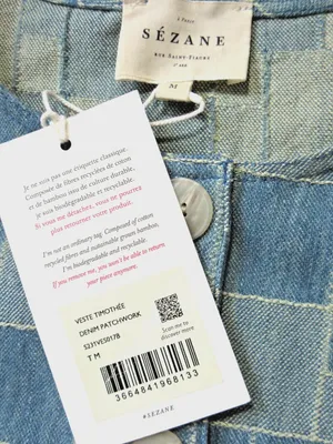 NWT Sezane Timothé Jacket in Blue Denim Patchwork Vest Top M thumbnail 6