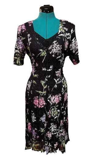 Olivia Floral Black Lace Slip Midi Dress Size M 90s Vintage thumbnail 1