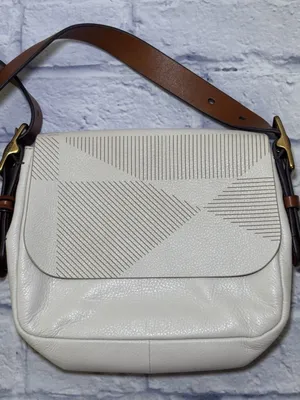 Vintage Fossil Harper Saddle Ivory Cream Leather Crossbody Bag Y2K Key Charm thumbnail 1