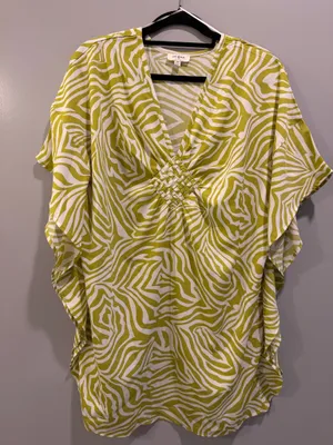 Umgee Lime and White Zebra Print Relaxed Fit V-Neck Swim Cover-Up Small / Medium thumbnail 5
