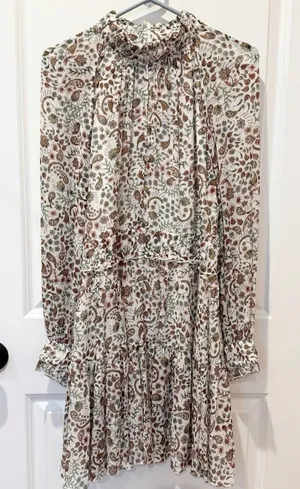 Nicholas Silk Paisley Long Sleeve Midi Dress Size 12 Mock Neck‎ Cuff Sleeve thumbnail 1