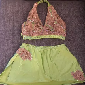 Green lyrical/contemporary dance skirt bra set costume thumbnail 1
