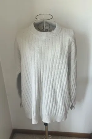 Aerie Wide Ribbed Crewneck Sweater Size Small Gray thumbnail 1