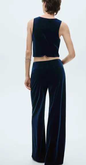Mango Velvet Co-Ord Set Vest/Trouser "Midnight Navy" thumbnail 2