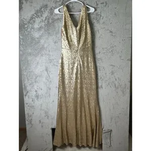 Revelry Dawson Champagne Gold Sequin Maxi Dress Sz 14 Bridesmaid Formal Gown New thumbnail 3