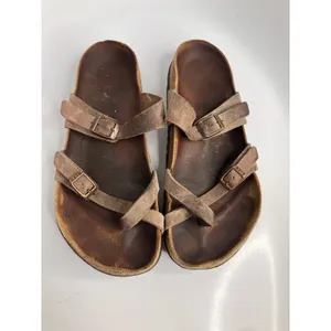 Birkenstock Mayari Sandals Womens 40 Brown Good Oiled Leather Toe Loop Slide thumbnail 2