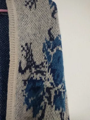 Free People Power Flower Blue Floral Open-Front Knit Cardigan Size S thumbnail 6
