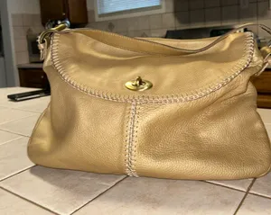 Franco Sarto Gold Leather Shoulder Bag with Gold Turn-Lock thumbnail 1