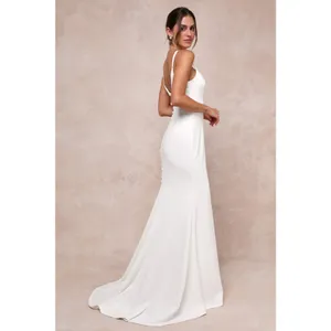 NWT Lulus Feeling of Forever White Sleeveless Mermaid Maxi Dress Wedding Bride M thumbnail 7
