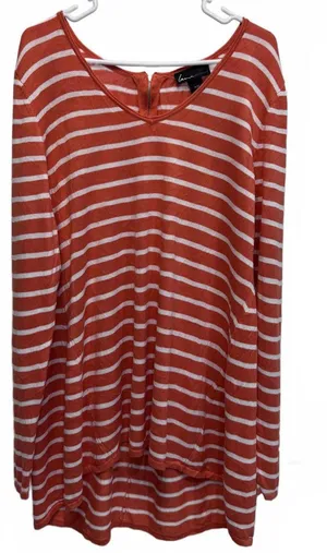 Lane Bryant Orange Striped High Low Top with Back Zipper Plus Size 18/20 thumbnail 1