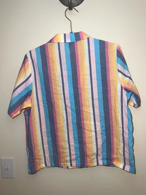 GapBody Striped Button Front Shirt Medium Multicolor Short Sleeve Blouse NWT‎ Blue thumbnail 7
