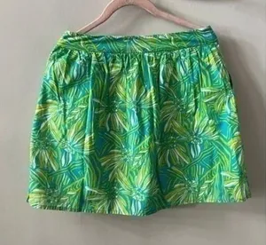 Lilly Pulitzer‎ sz 2 blue green white floral skirt with pockets flowers thumbnail 1