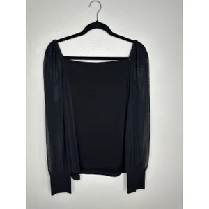 Tahari Blouse Womens XL Black Mesh Long Sleeve Square Neck Sheer Top Elegant thumbnail 7