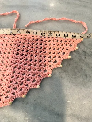 Handmade Crochet Wood Beaded Kerchief Head Scarf Cotton Boho Bandana Cottagecore thumbnail 5