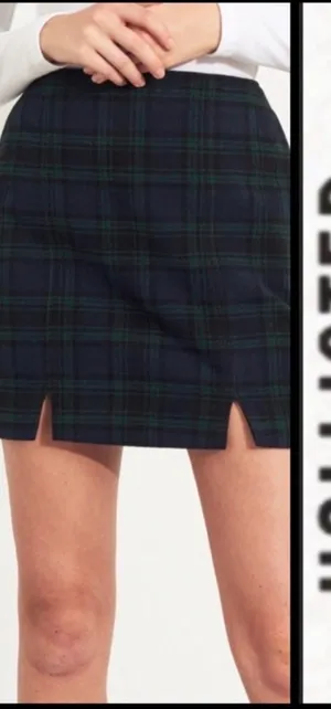 Hollister Navy & Green Plaid Wool Blend Mini Skirt with Front Slits thumbnail 1