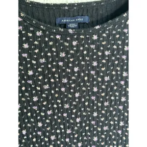 American Eagle Floral Black Ribbed Crop Top 90s grunge Soft girl Y2K Indie Sz S thumbnail 3