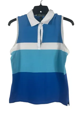 VTG Y2K Lauren Ralph Lauren Active Tennis Polo M Blue Colorblock Sleeveless READ thumbnail 1