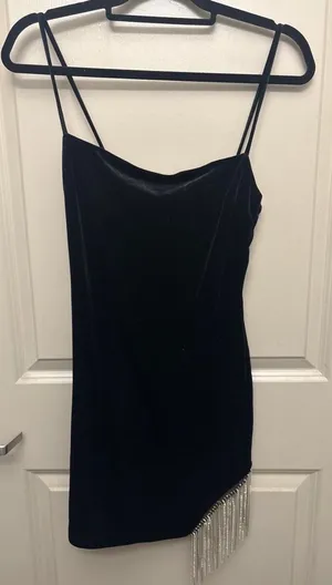 Windsor black velvet fringe dress thumbnail 1