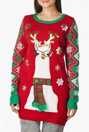 Isela Multicolor Llama Pullover Ugly Christmas Sweater Womens Size Large‎ thumbnail 1