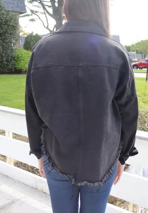 Windsor Raw edge black denim jacket thumbnail 3