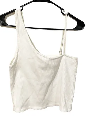 Zara Size‎ Large White Tank Spaghetti Strap Ribbed Tank Top Asymmetrical NEW thumbnail 1