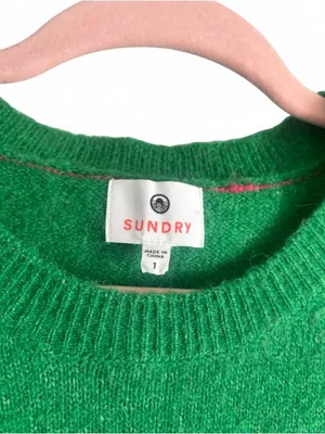 Sundry Love Oversized Green Crewneck Sweater with Pink Graphic Size Small thumbnail 7