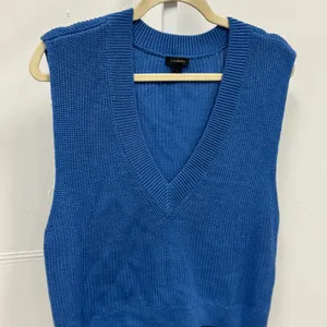 Talbots Blue Wool Blend V-Neck‎ Knit Sweater Vest Sleeveless Small Minimalist thumbnail 3