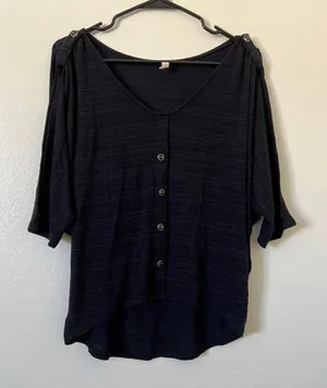 Blue/Black Flowy Drape Blouse thumbnail 3